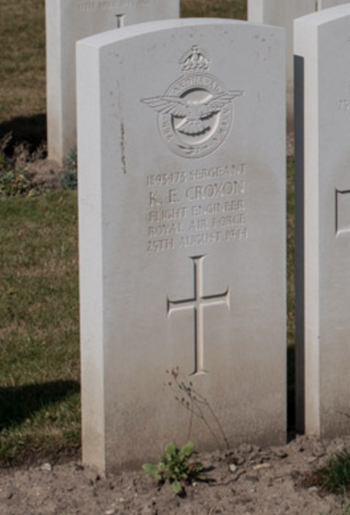 A view towards a Grave marker 8.K.8-10 of CROXON Kenneth Eric at the Rheinberg War Cemetery in Germany 