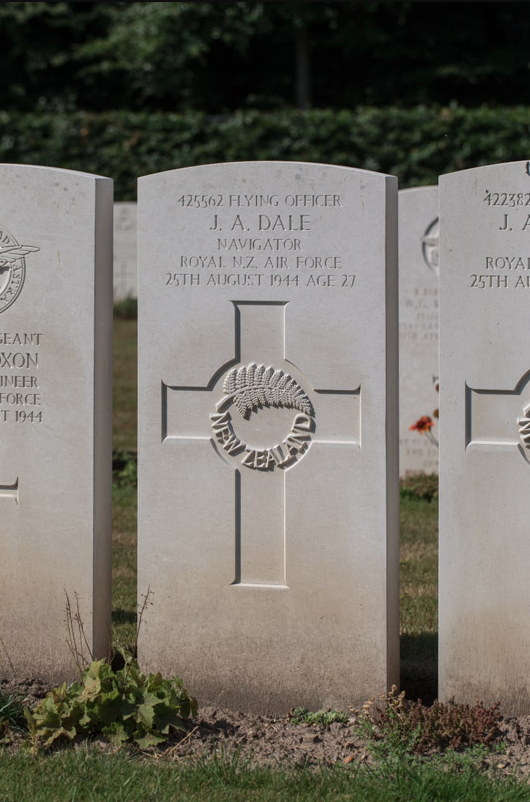 A view towards a Grave marker 8.K.8-10 of DALE James Atkinson at the Rheinberg War Cemetery in Germany 