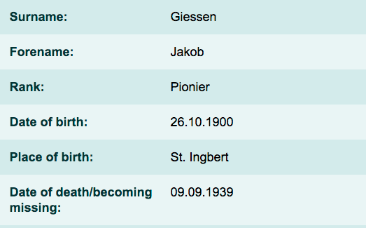  Photo credit: to volksbund.de/en/graebersuche,  A view from the statistical datasheet of Papke Kurt, ✞ Final gravesite:  Block 1 Row 9 Grave 18.