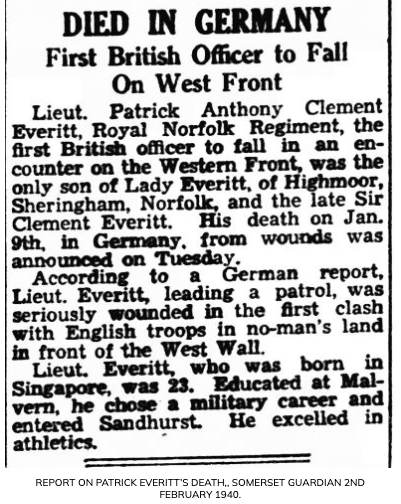  Report on Patrick Everitt's death, Source: Somerset Guardian 2nd. February 1940  